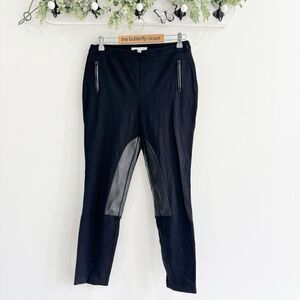 ST. JOHN Collection Blue Equestrian Style Genuine Leather Panel Pants 8
